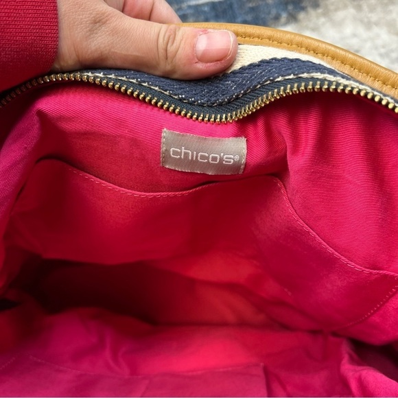 Chicos Embroidered Floral Stripes Casual Lightweight Large Shoulder Vacation Bag - Picture 10 of 11